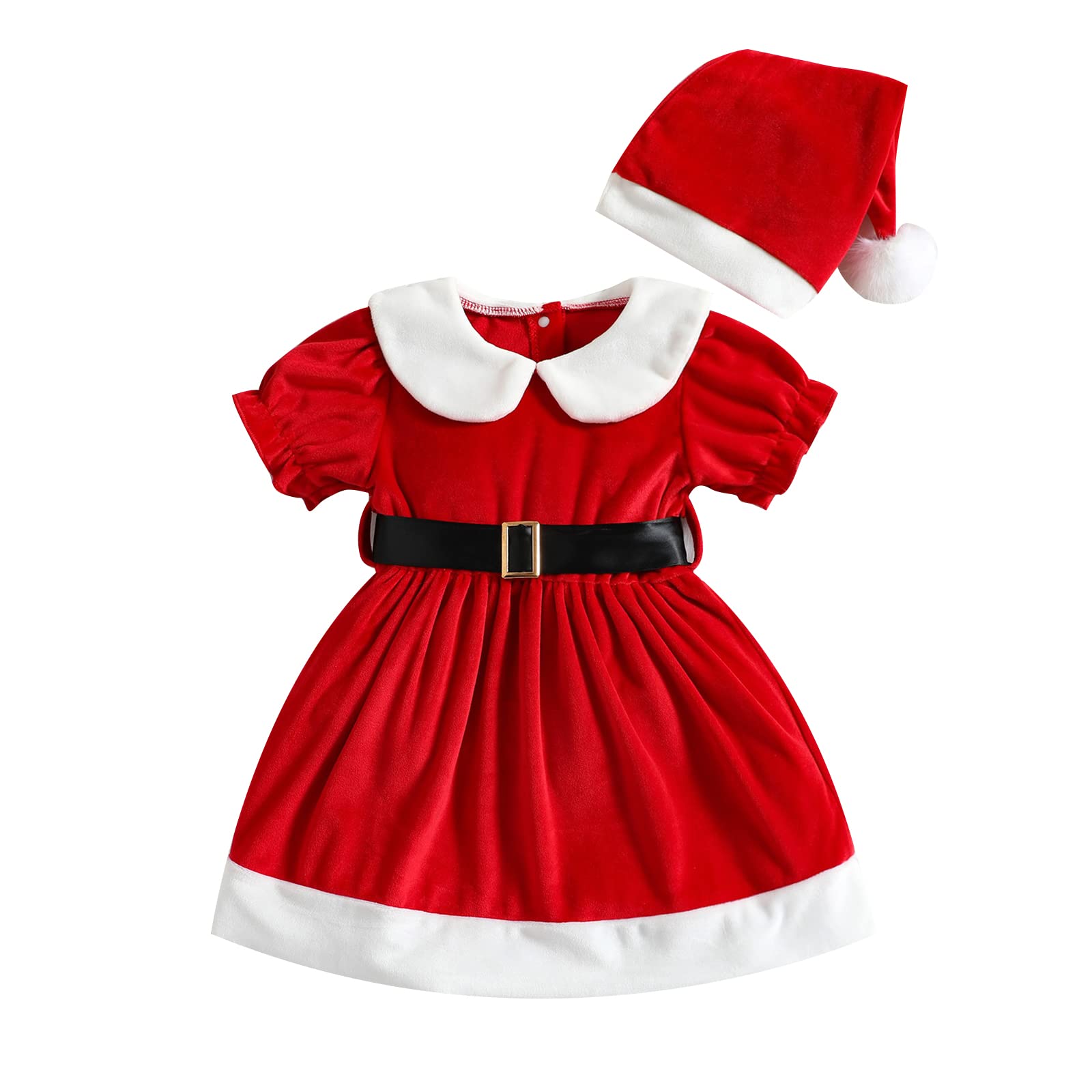 OikMombiu Kids Toddler Baby Girl Christmas Dress Red Velvet Santa Dress Holiday Party Princess Dresses Fall Winter Clothes Outfit(Peter Pan Collar Dress, 6-12 Months)