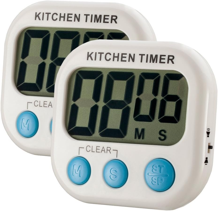 Abyln 2 Pack Digital Kitchen Timer Large LCD Display, Volume Adjustable, Back Strengthen Magnetic, White with Blue Button