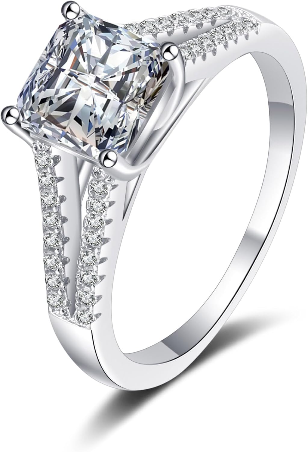 StarGems® Asscher Cut Four Prong 2ct Moissanite 925 Silver Platinum-Plated Ring RX002