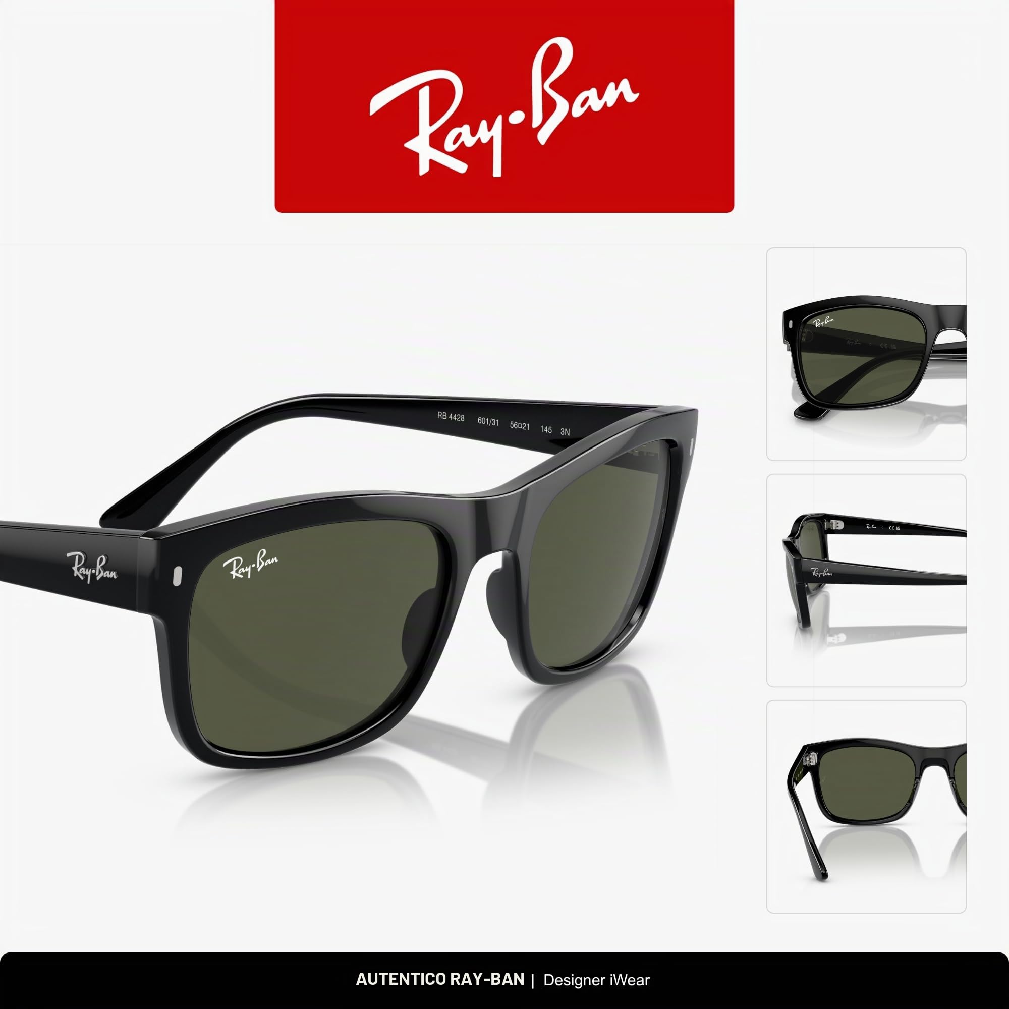 Ray-Ban RB4428 601/31 Nero con lenti Verdi Misura 56