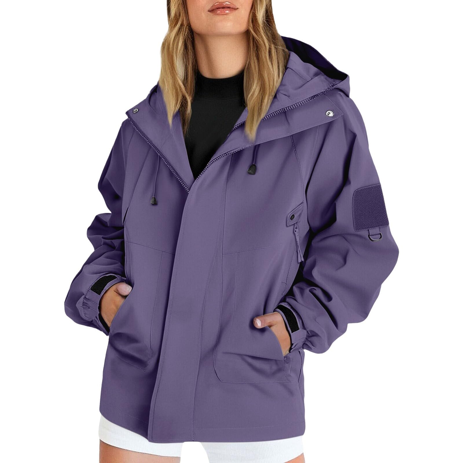 Bukknye Women's A-Purple Lightweight Raincoat Packable Windbreaker Windproof Active Outdoorjacket Waterproof Showeproof Long Hooded Trench Coats Poncho For Walking Camping