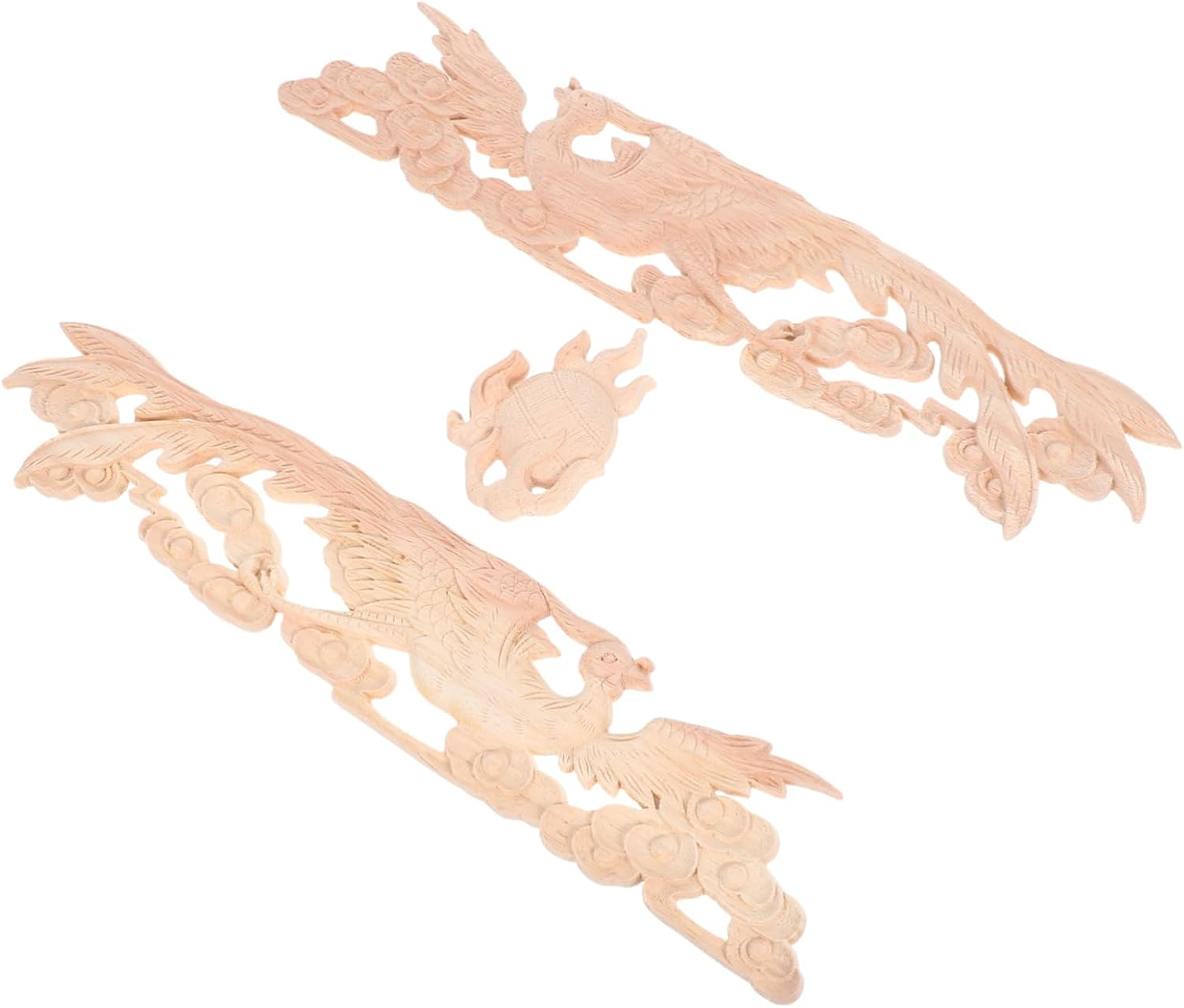 2pcs Bird Motif Wood Carved Appliques for Wardrobe and Bed Decor