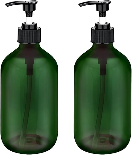 Miniatura 8 de Paquete de 2 dispensadores de botellas con bomba de 16.9 onzas, 16.9 fl oz, dispensadores de bomba de encimera de baño, recipientes de plástico