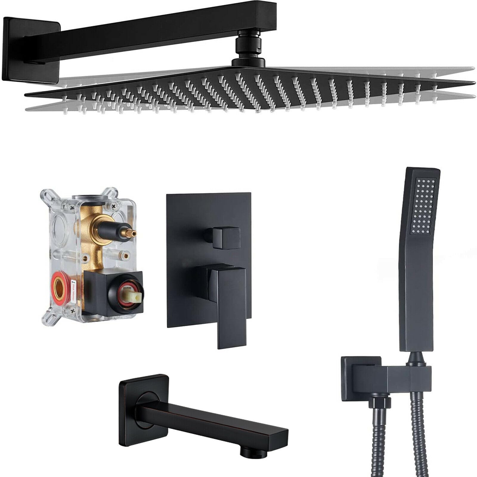 MOSSON Shower System 12 Inch Brass Bathroom Luxury Rain Mixer Shower Combo Set,Brushed Gold Rainfall Shower Head System with Rough-in Valve Body Wall Mount