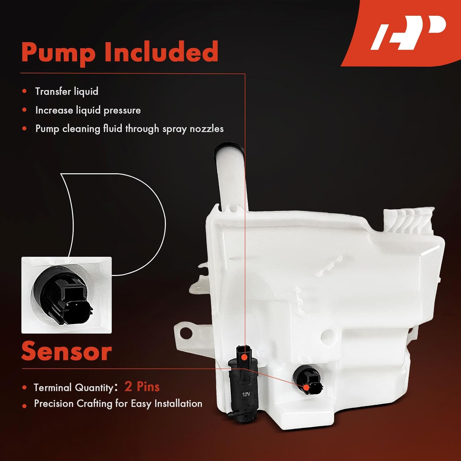 A-Premium Windshield Washer Reservoir Tank Assembly Compatible with Ford Focus 2012-2018 - with Cap & Filler Neck & Washer Pump & Fluid Level Sensor & Hose