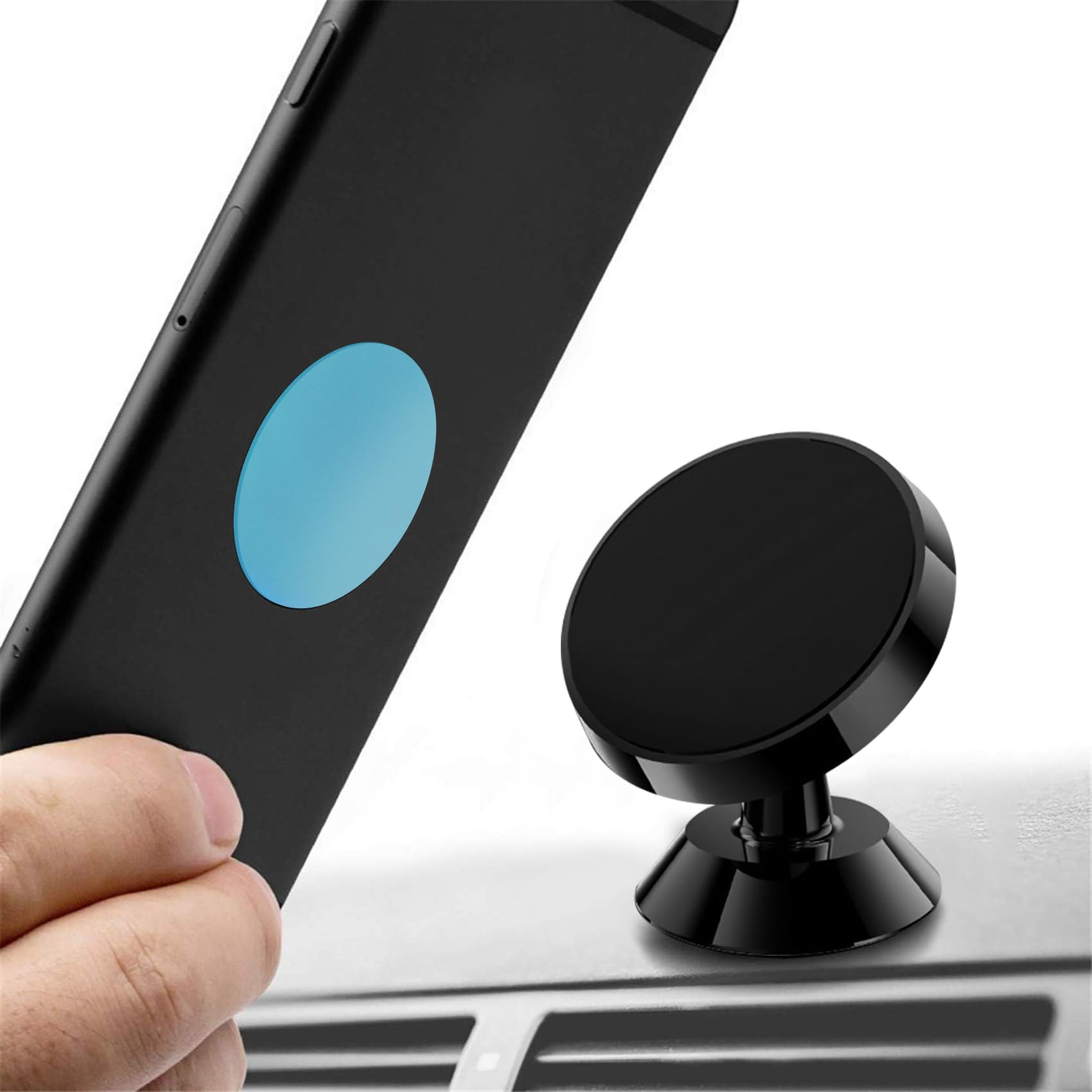 Sinuoda Magnetic Phone Car Mount, Magnetic Car Phone Holder Stand Dashboard Car Phone Mount, Mobile Phone Holder for Car 360 Rotation Universal Metal Phone Holder,Black Leather