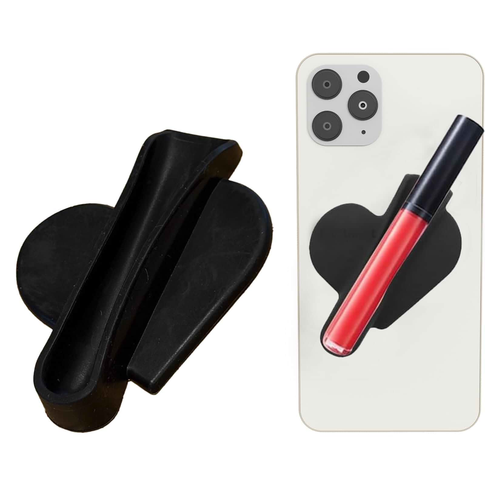 Rookii Heart Shape Lip Gloss Holder Phone Case, Lipstick Holder Phone Case.Silicone Lipgloss Holder, Adhesive Lip Gloss Balm Phone Card Holder for iPhone and Android (black)