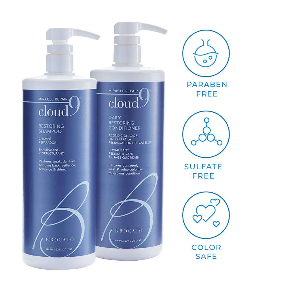Brocato Cloud 9 Restoring Shampoo + Conditioner Duo, 32 Fl Oz | Adds Back Resilience, Moisture, & Shine | Restore Hair To Lustrous Condition | For Damaged, Dry, Normal to Oily Hair, Color Safe