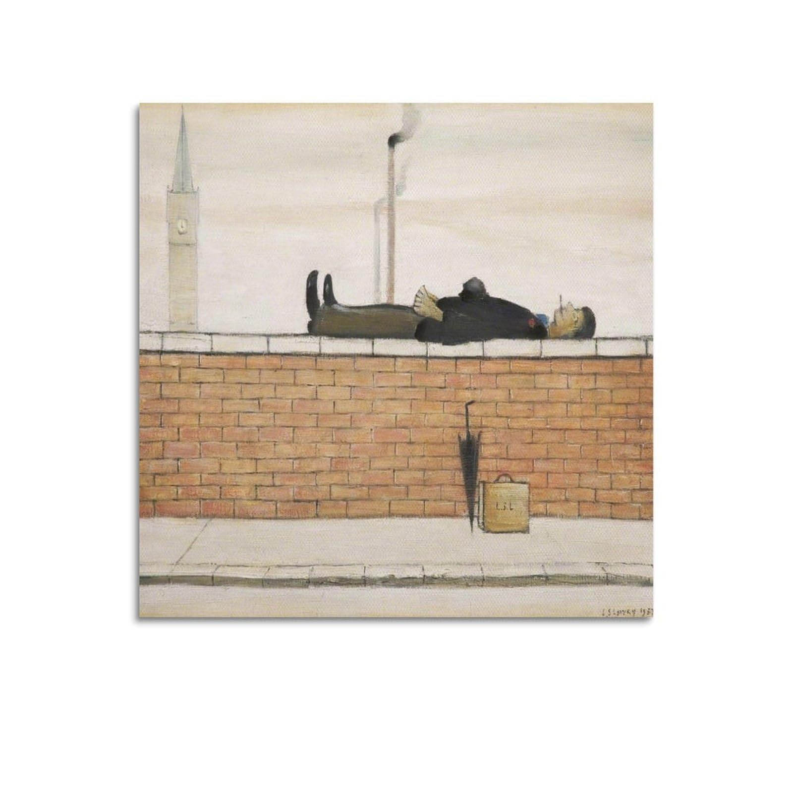 Kangzeng Unframe-Style L. S. Lowry Painter Works (Man Lying On A Wall) Art Posters Wall Art Canvas Prints Hanging Picture Home Decors Idea 28X28inch(70X70cm)