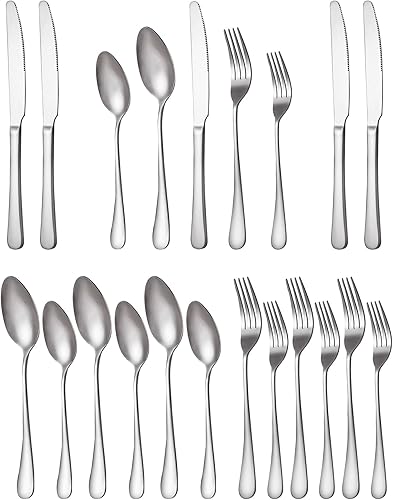SUTETLW Juego de cubiertos de cocina de 20 piezas, cubiertos de acero inoxidable para 4 platos, incluye 4 cucharas, 4 tenedores, 4 cuchillos, 4