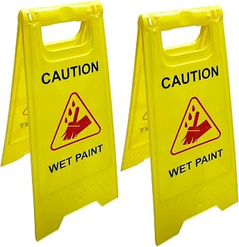 2 Pack Caution Wet Paint Sign, Foldable Sturdy Double-Sided Safety Warning Signs, A-Frame Standing Floor Sign, 23.6 x 11.4 inches