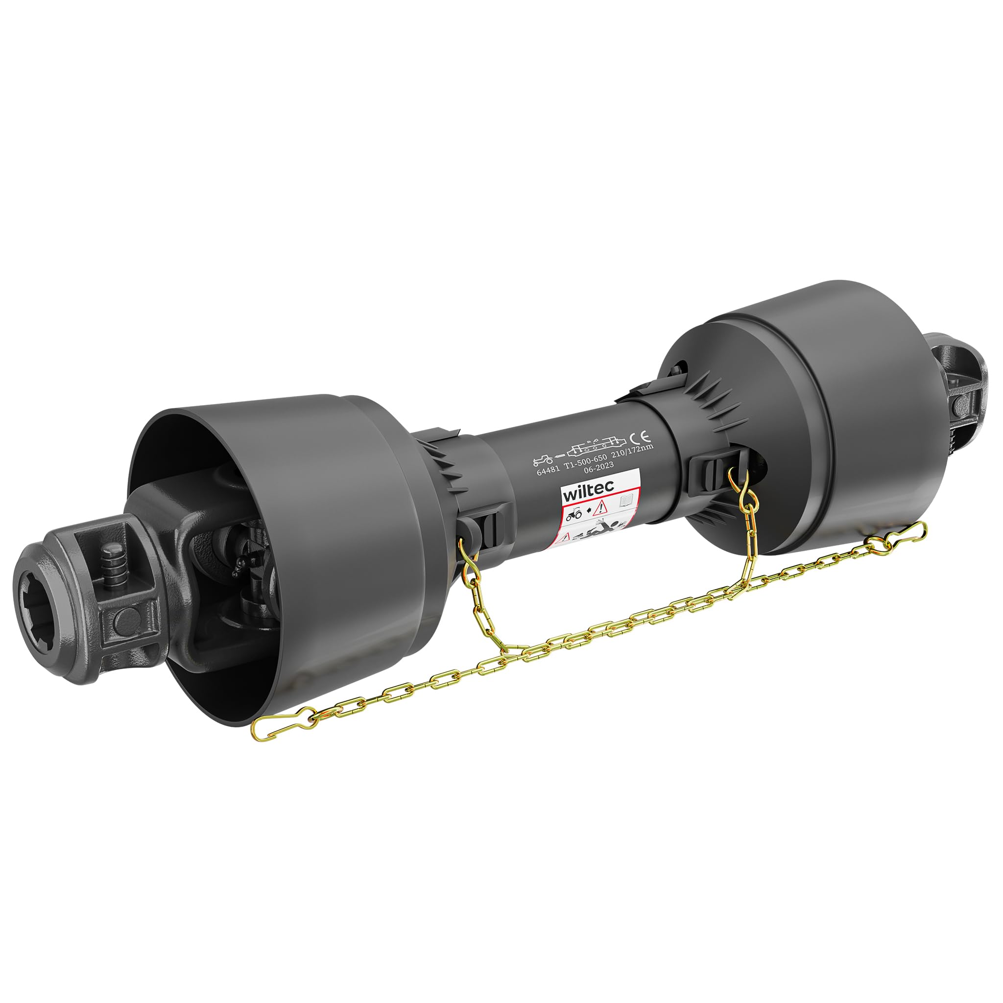 WilTec Arbre de Transmission T1 Cardan 500mm 210Nm 540tr/​min Prise Force 18kW (25CV) 2X 1 3/​8" 6 Dents