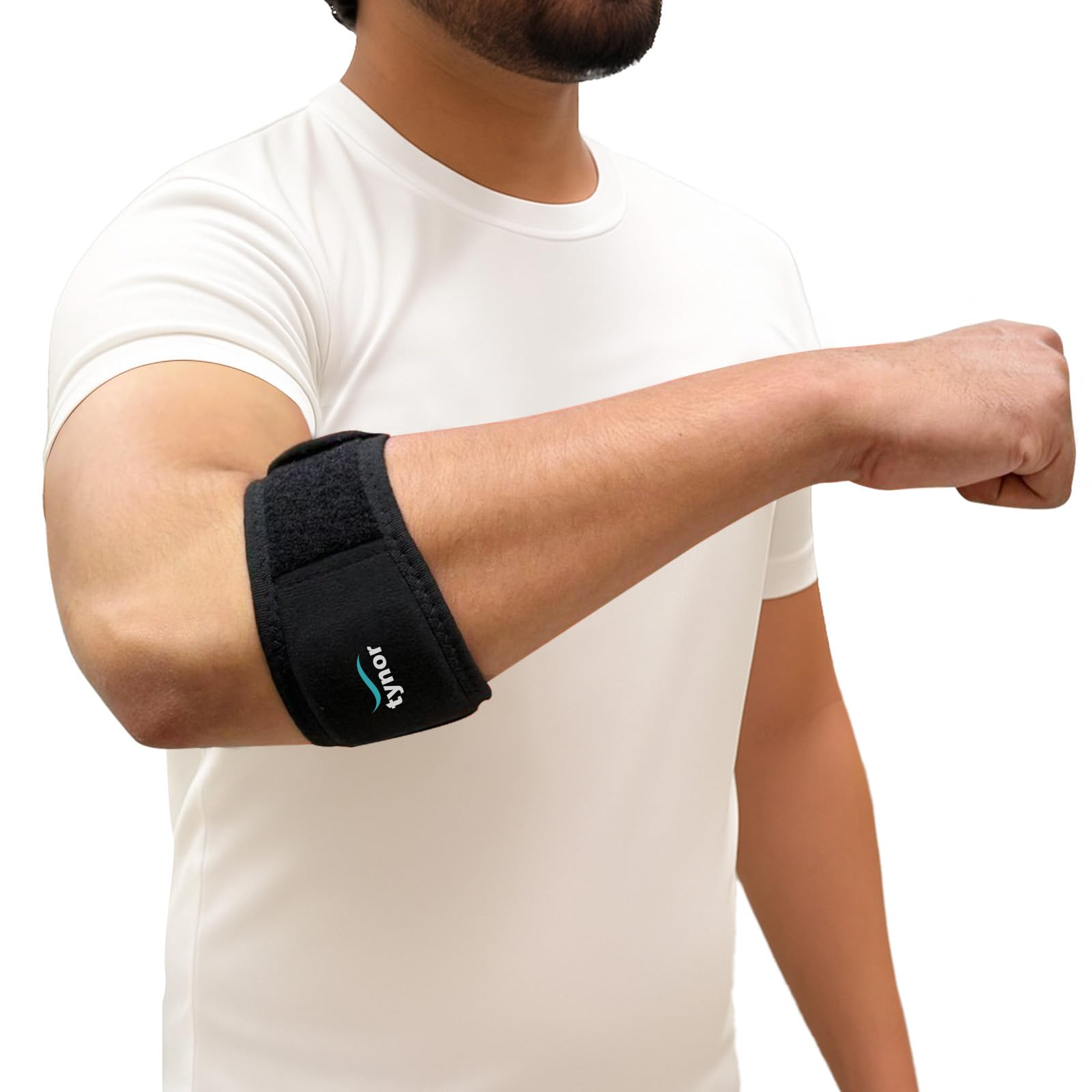 TYNOR Tennis Elbow Support, with Adjustable Compression for Pain Relief & Elbow Stability | for Sports, Gym, Running, Training & Injury Recovery for Men & Women | Pack of 1 (Black, Small)