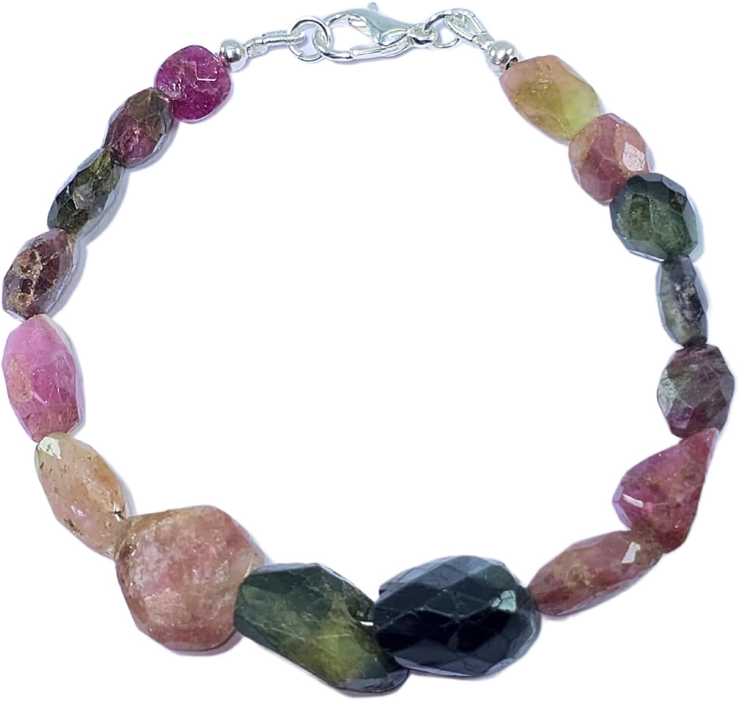 Natural tourmaline gemstone 9x8-14x12mm stacking bracelet | 7 inch | multi color, tumble shape, faceted cut, stone | with silver plated clasp | handmade jewellry |WW_ESK_00213