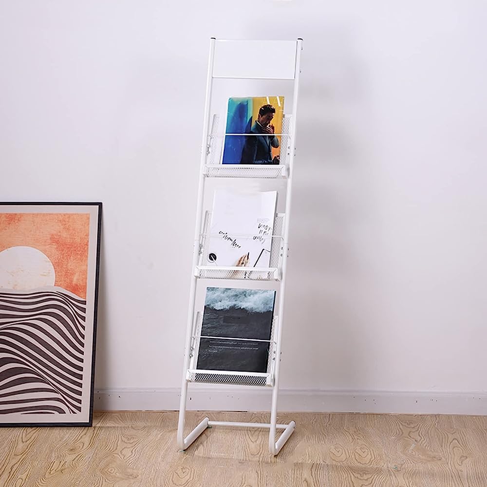 Zeitschriftenhalter Bodenstehender Zeitschriftenständer, Zeitungsständer, Aktenordnerständer aus Metall, L-Form, Prospektständer für Zuhause/Büro/Wohnzimmer, schnelle Montage