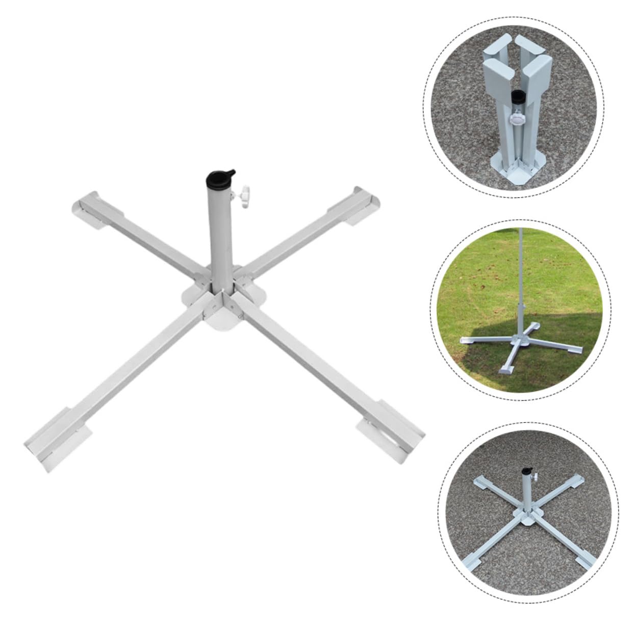 BESTonZON Lot De 2 Supports De Parasol pour Meubles De Jardin Parasol De Jardin Base De Parasol Base De Parasol Pieds De Parasol Grands Et Petits en Acier Blanc