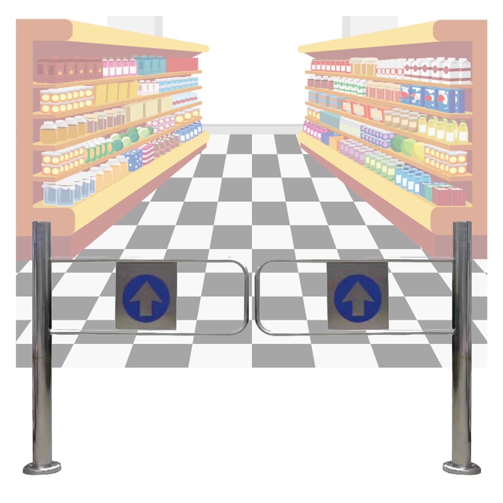 Automatic Safety Swing Gate with Spring-Loaded Mechanism Ideal for Warehouse Supermarket and Shopping Mall Entrances to Ensure Pedestrian Security