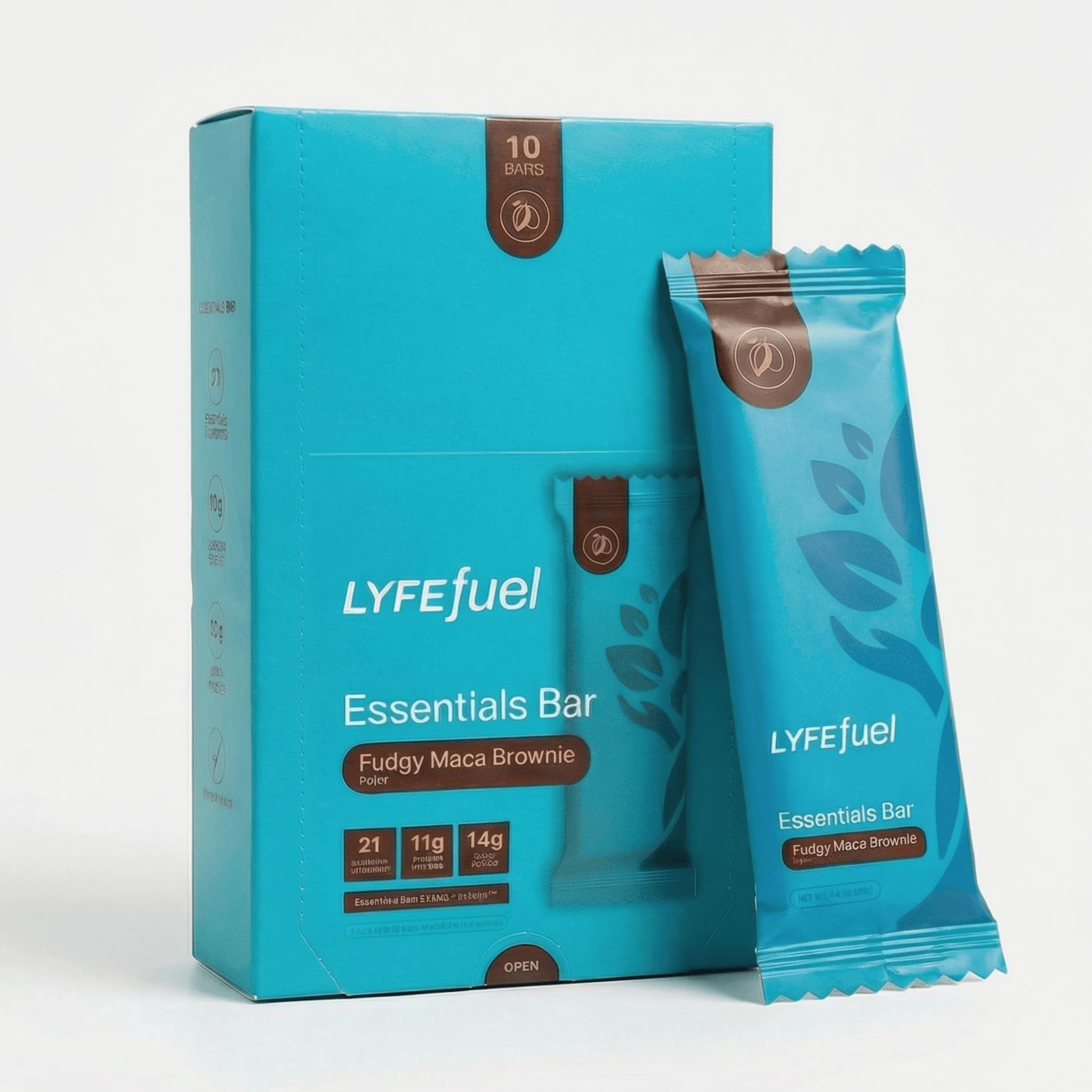 Meal Replacement Bar by LyfeFuel - Vegan Protein Bar Packed with Organic Superfoods, Fiber & 21 Essential Nutrients from 100% Plant Based Whole Foods (Fudgy Brownie - Box of 10) Gluten Free, Paleo