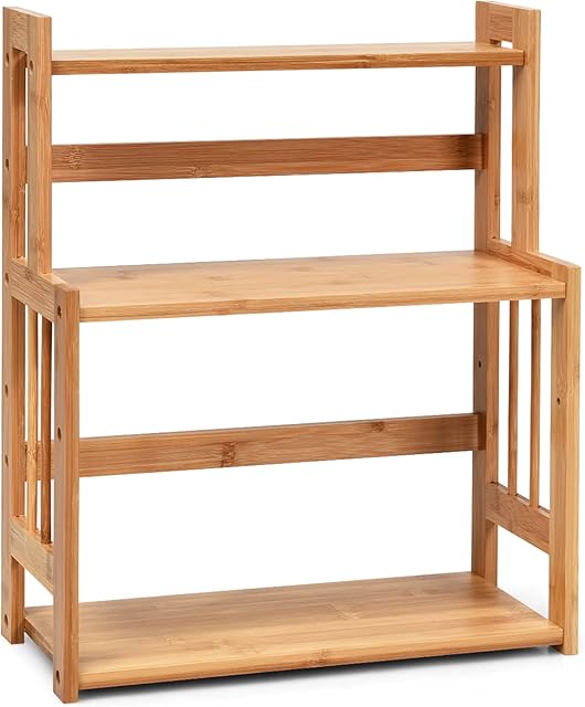 TANGZON 3-Tier Bamboo Spice Rack, Large Kitchen Bottles Jars Rack Holder with Adjustable Shelf, Freestanding Countertop Storage Organizer Shelves for Bathroom Bedroom Office
