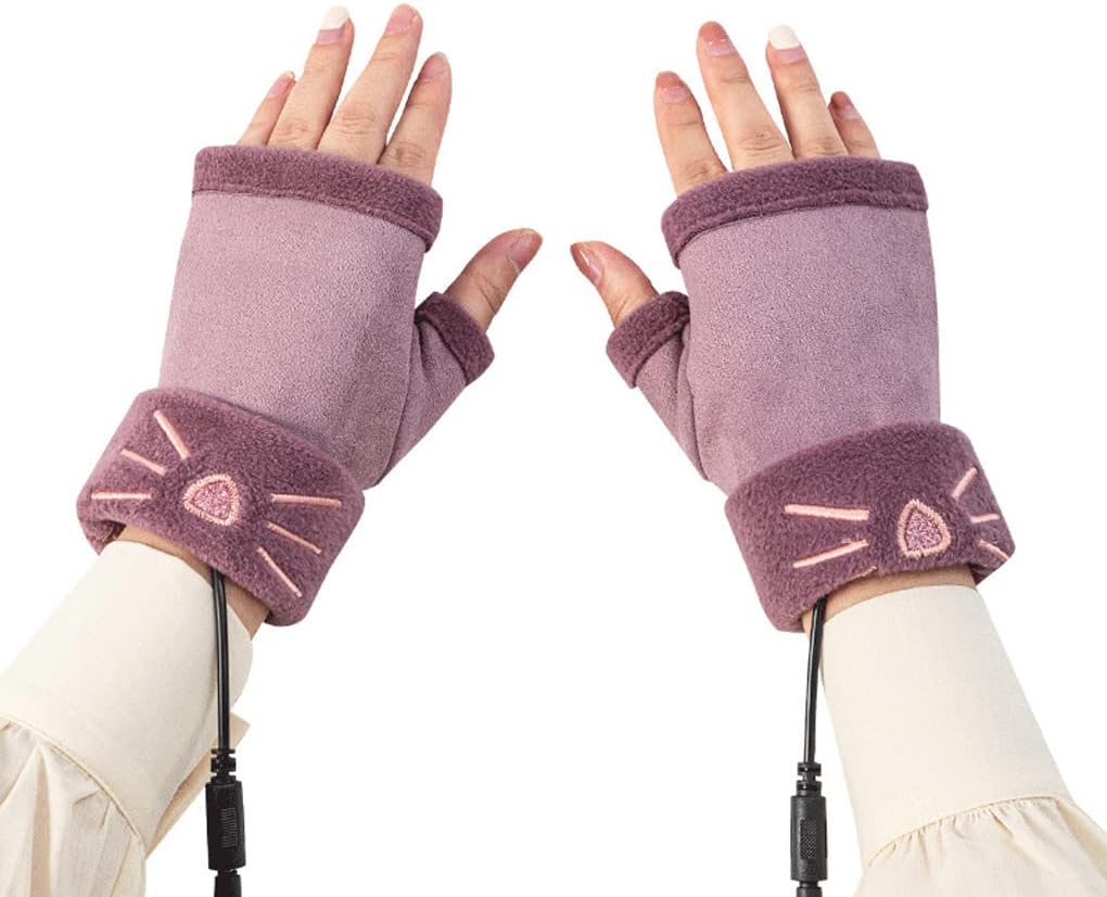 Yihaifu Guantes sin dedos de tela lindo portátil calefacción eléctrica manoplas desmontables hogar Oficina mano regalo, Púrpura
