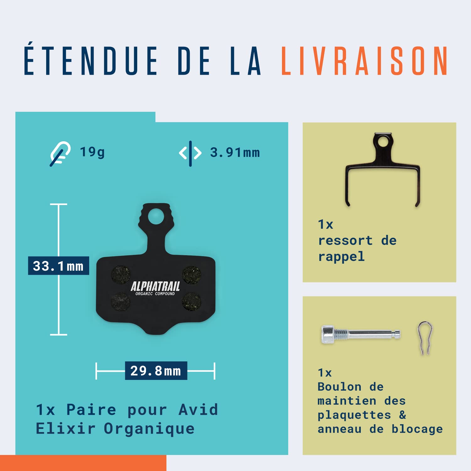 Plaquettes Frein Alphatrail – Compatibles Avid Elixir, Organiques, Silencieuses, 3500 Km, Pour VTT