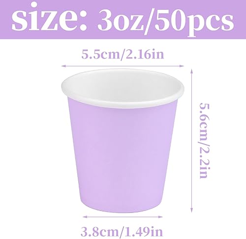 Miniatura 2 de Paquete de 50 vasos de papel desechables de 3 onzas para baño, enjuague bucal, expreso, fiesta y oficina, mini tazas pequeñas (morado)
