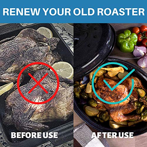 14.6 Inch Roasting Pan with Lid - Enamel Carbon Steel Oval Turkey Roaster Pan for Cooking Chicken Meat & Vegetables - Non-sticky , Free of Chemicals - Birthday and holiday gifts - Thumbnail 4