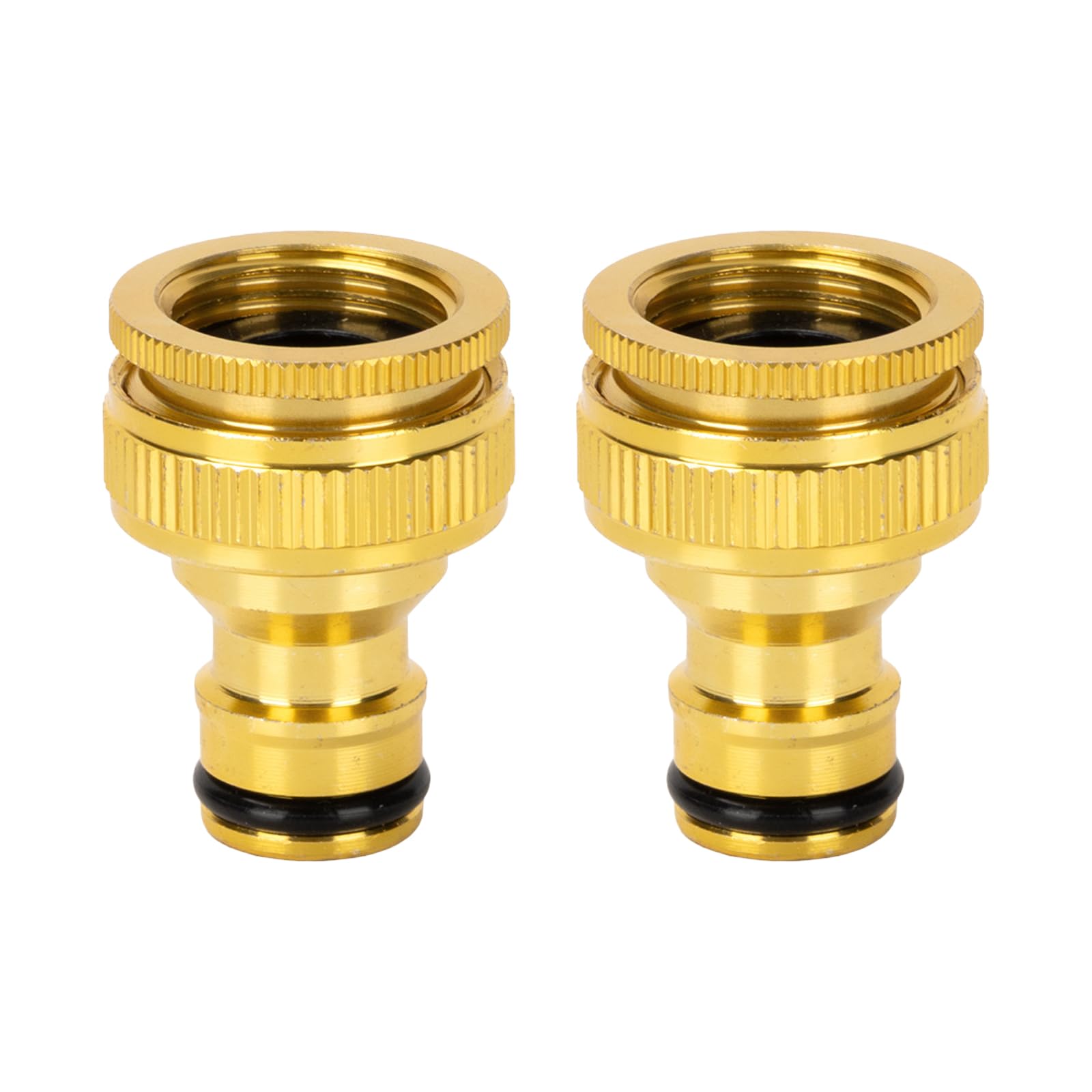 2 Pcs Hose Tap Connector, 3/4 and 1/2 Inch Female Brass Tap Hose Connector, 2-in-1 Outside Taps Connectors, Durable Garden Taps Connectors, for Kitchen Faucet, Gardening, Washing Machine