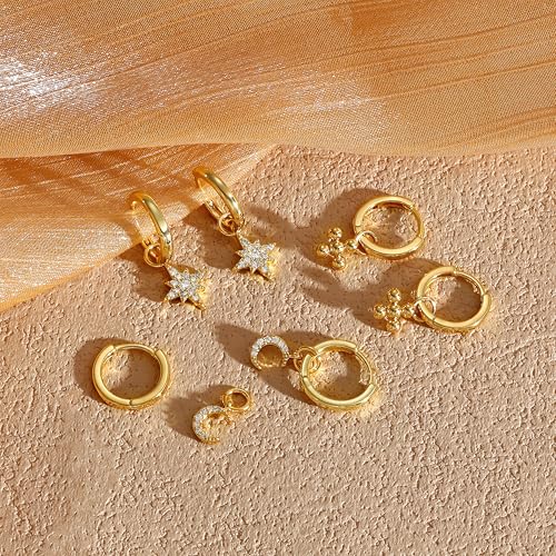 Pearl Earrings for Women - Dainty Gold Earrings Trendy 14K Gold Plated Freshwater Pearl Dangle Hoop Stud Earrings for Women Wedding Jewelry Gift for Women