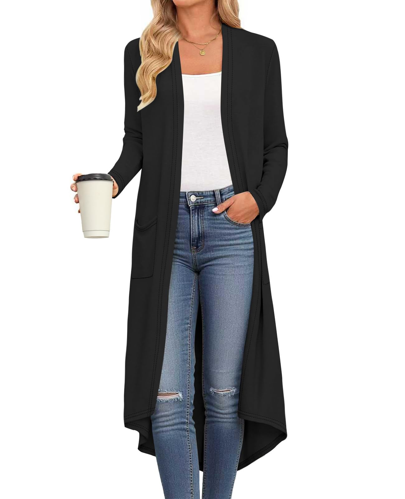 DB MOON Womens Long Cardigan Fall Lightweight Long Sleeve Sweater Light Weight Winter Open Front Sweaters with Pockets