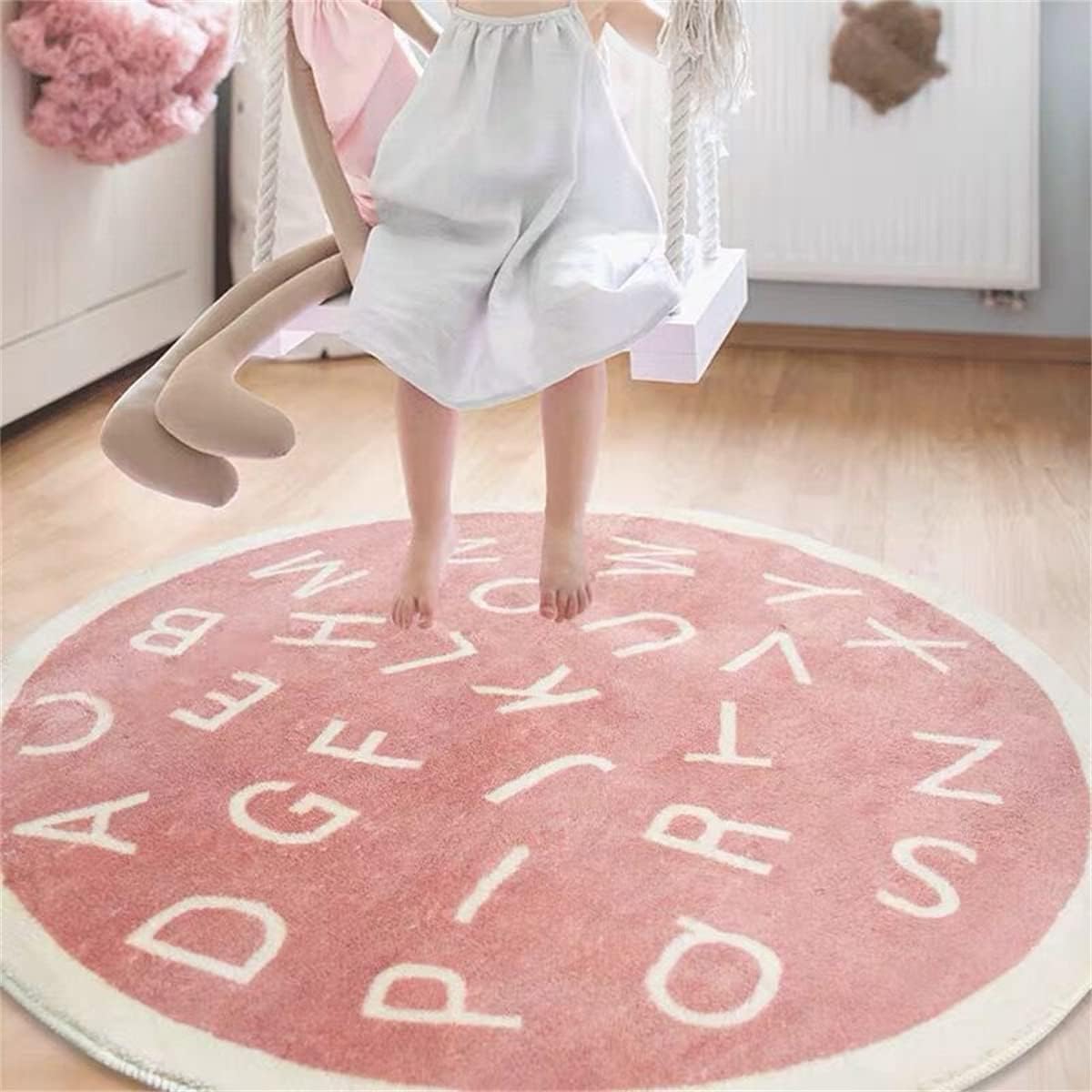 ABC Alphabet Round Rug for Kids Bedroom Play Mat Soft Plush Children Educational Learning Nursery Rug Washable Non-Slip Baby Crawling Mat Floor Carpet Playroom Circle Rug (Green, 31 inch/2.6 ft)