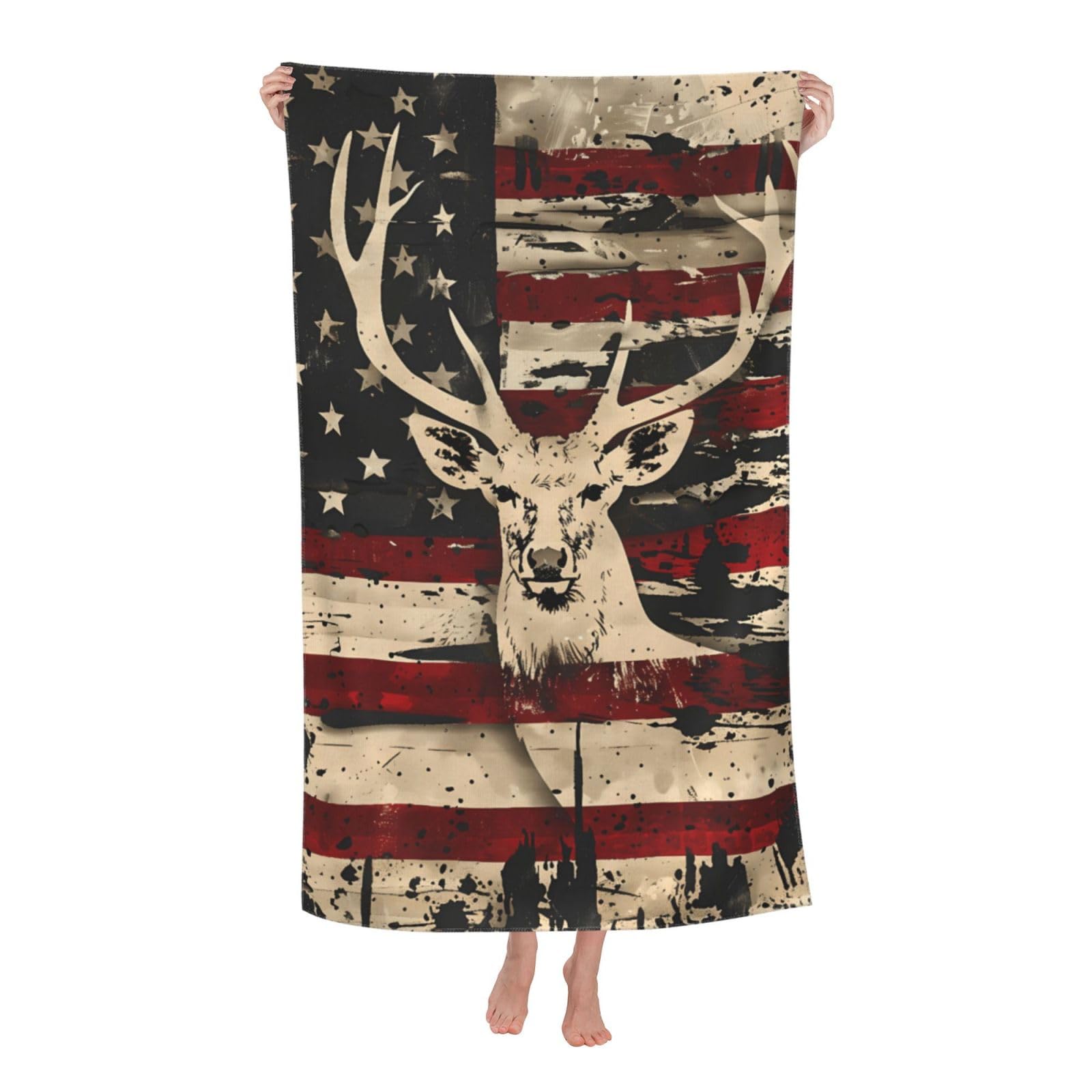 LSRCPD Beach Towel Deer Hunting American Camouflage U.S. Flag Microfiber Beach Towels Blanket Oversized Tropical Big Extra Large XL Pool Towels Quick Dry Sandproof for Women Girls Kids