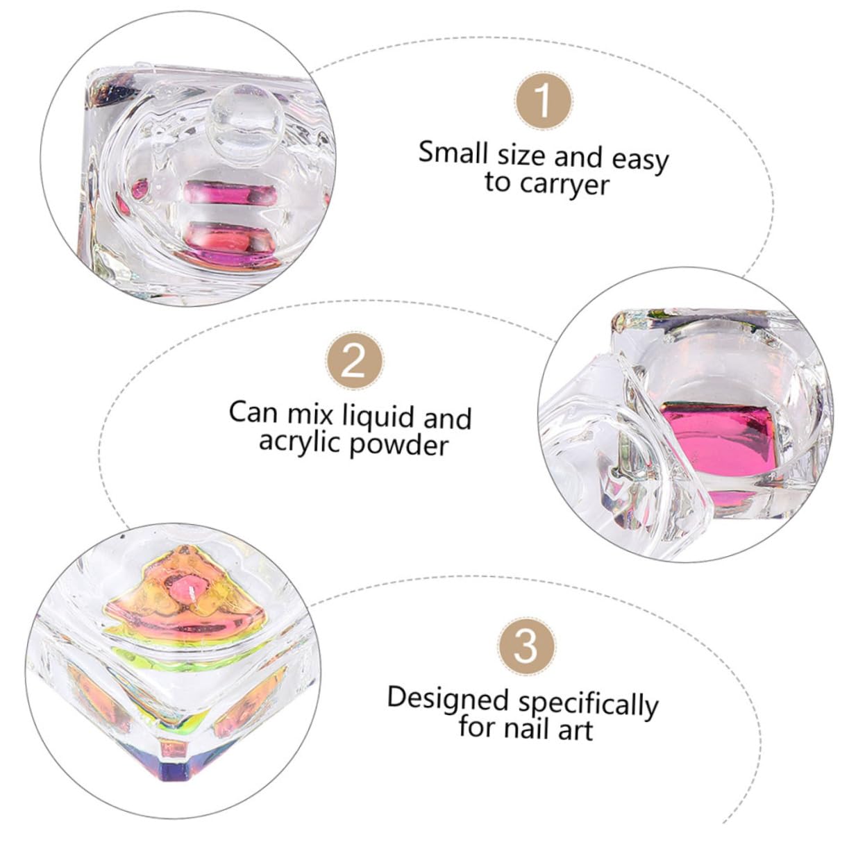 Mikinona 2pcs Crystal Nail Art Cup Glass Nail Soaking Bowl Lid Dappen Dish Cups for Art Elegant Design