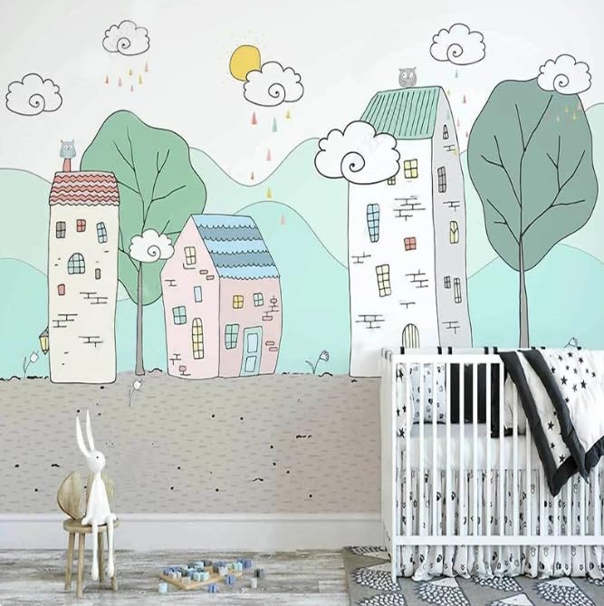 Papier peint mural nordique nuage chambre enfant deco peinture 3D 250x175