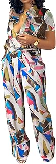 Xinlees Women‘s Elegant Jumpsuits Casual Short Sleeve Fashion Print Long Pants Rompers Straight Club Outfits