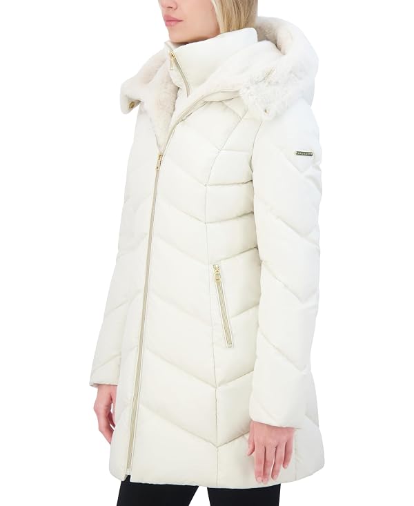 Laundry by Shelli Segal Women's Quilted Puffer Coat - Faux Fur-Lined Hood - Bib Insert, Cream, X-Small by Laundry by Shelli Segal - Used condition - Image 3
