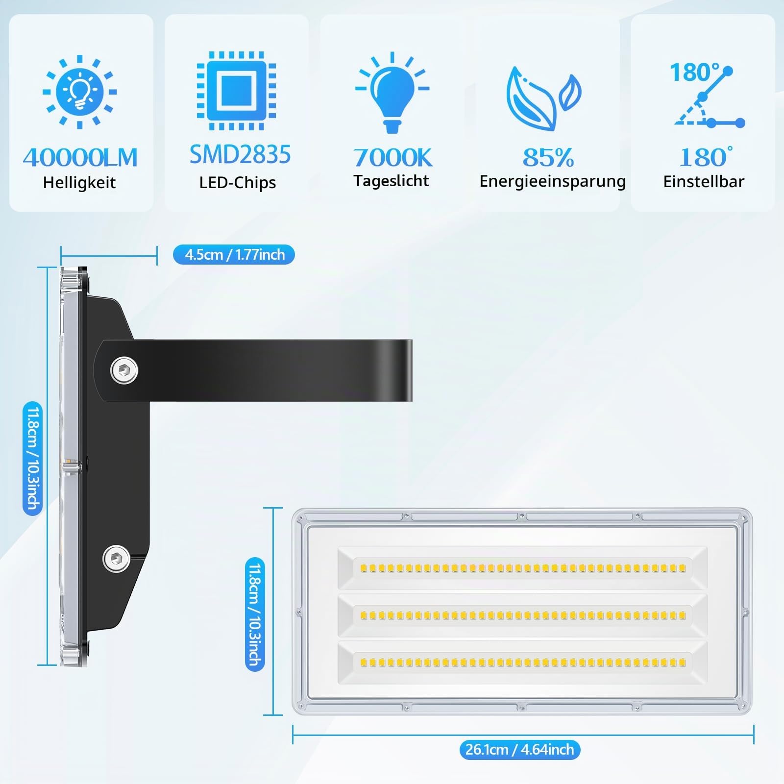 YIQIBRO LED Strahler Außen 100W, LED Scheinwerfer mit Trafo 85-265V,2 Stück | 10000LM LED Fluter Außen, 6500K Kaltweiß Aussenstrahler Wasserdicht IP67 für Garten, Garage, werkstatt, Fabrik, Sportplatz