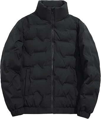 Mens Short Cold Weather Puffer Jacket Stand-up Collar Down Cotton Jackets Plush Outdoor Ski Coat Outerwear