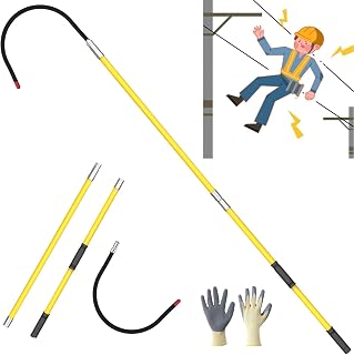 110kV High Voltage Insulated Rescue Hook | Retractable Fiberglass Pole (3.3-6.6FT) | 18" Detachable Hook + Storage Bag | Non-Slip Handle for Substation/Fire/Construction(Yellow)