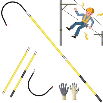 110kV High Voltage Insulated Rescue Hook | Retractable Fiberglass Pole 3.3-6.6FT | 18" Detachable Hook + Storage Bag | Non-Slip Handle for Substation/Fire/ConstructionYellow