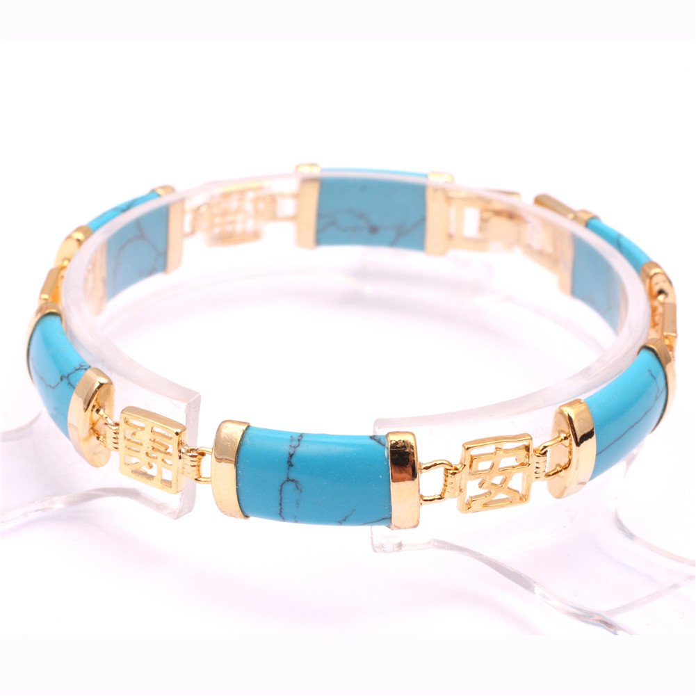 SHG Store Fashion Jewelry Rectangle Stone Beads Gold Plated Link Bracelet 7"