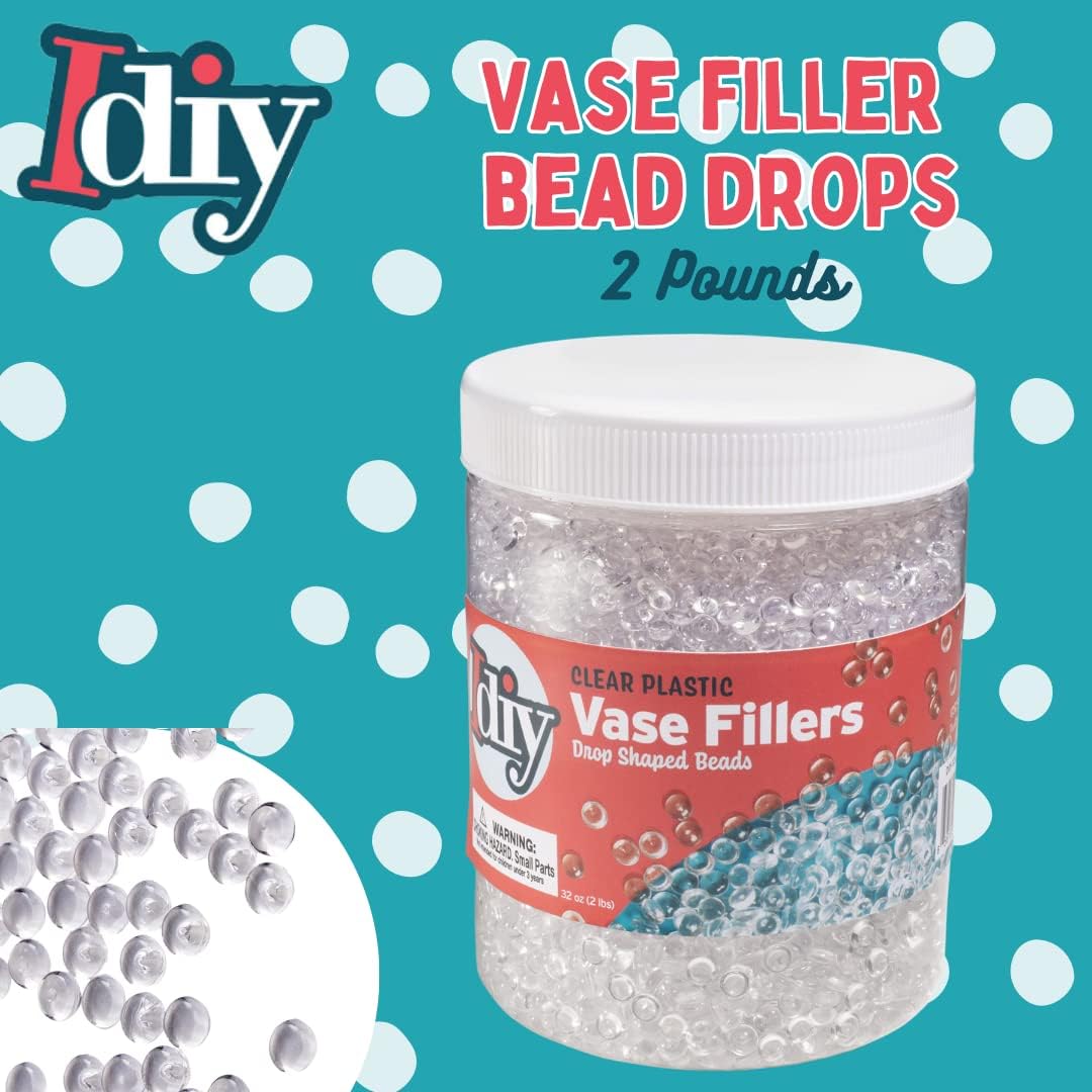 IDIY 32 oz Vase Fillers (2 Pound Clear Flat Plastic Bead Drops) -Quarter Inch 1/4" -Perfect Event Decorations, Table Scatters, Slime ad Ins, Baby Shower, DIY Craft Art Project (Pack of 2)