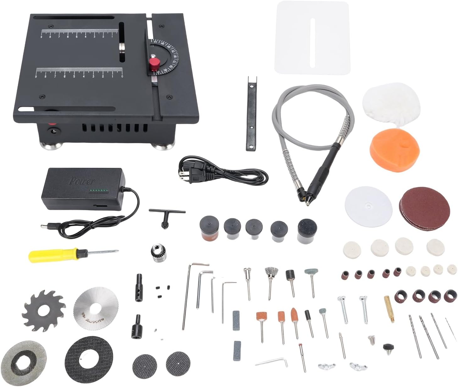 Adjustable Multifunctional Portable Table Saw 100W 7 Speeds Cutting Angle Mini Saw for Polishing Grinding Carving Drilling (US Plug)