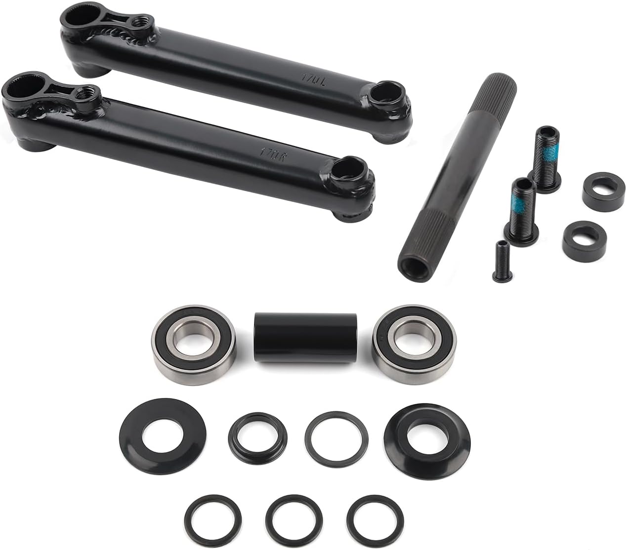 BMX Chrome 48 Spline Cranks Arms 170mm, 9/16"(14mm) Axle Diameter 19mm Mid BB/Euro BB/Spanish BB/American BB Black Chrome BMX Parts