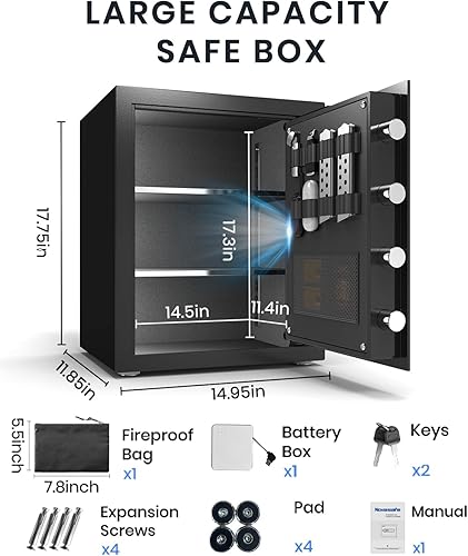 Miniatura 5 de Caja fuerte biométrica, 2.0 pies cúbicos de huellas dactilares para el hogar, con bolsa impermeable ignífuga y llave, caja fuerte de seguridad para