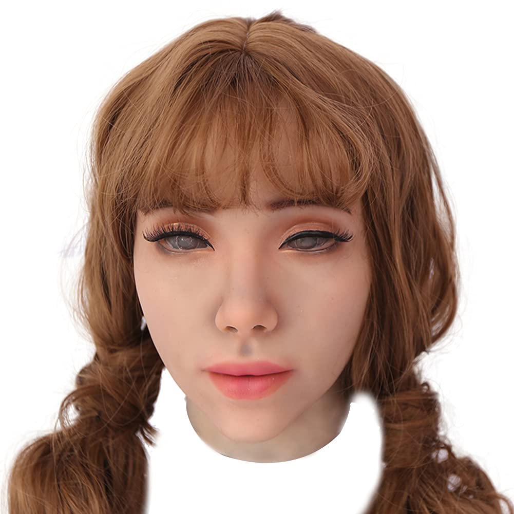 LCUPPON Crossdresser Silicone Female Head Masks with Makeup for Drag Cospaly Silicone Female Mask Realistic