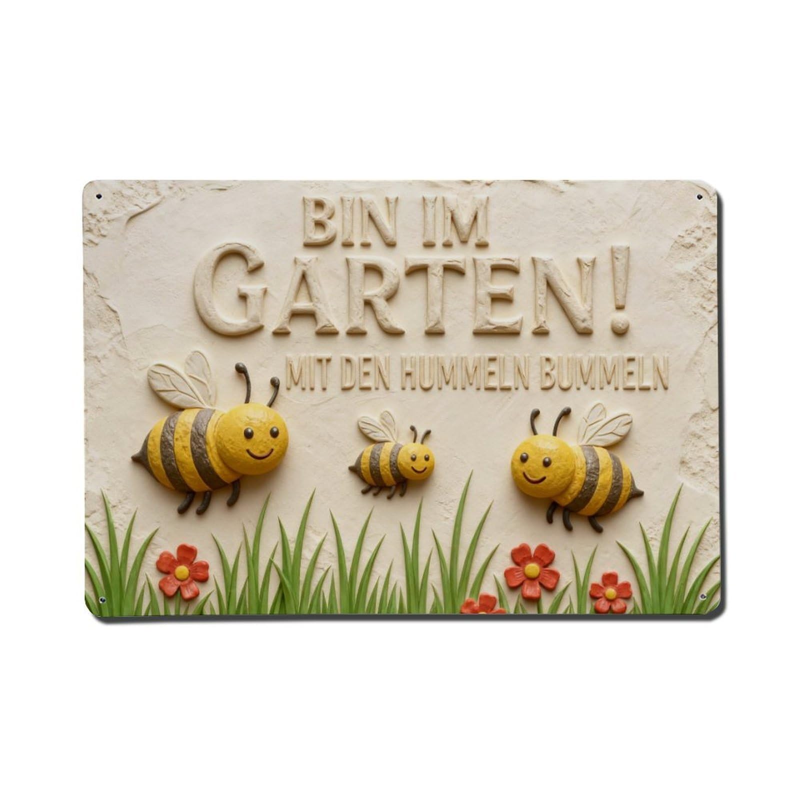Bee Garden Flowers Grass Hummel Metal Tin Sign Plaque