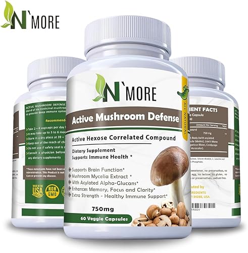 Miniatura 2 de N' MORE Six Active Mushroom Defense Suplemento Dietético Apoya la Salud Inmune 60 Cápsulas Vegetales 750 mg