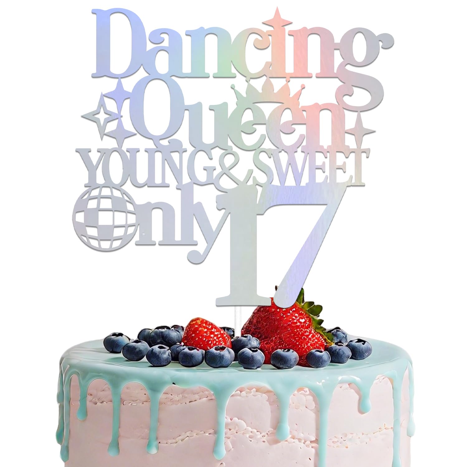 Iridescent Dancing Queen Young & Sweet Only 17 Cake Topper 17th Birthday Party Decorations