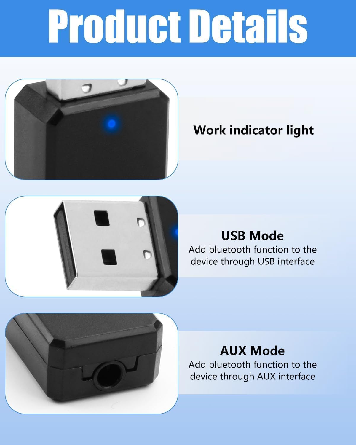 Adaptador USB Bluetooth Auto 5.1 para coche con salida AUX y USB – Receptor Bluetooth Plug and Play con cable de audio de 3,5 mm para altavoces y llamadas manos libres
